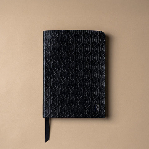 TAKAFA Original luxury leather notebook A5 in Black, full-grain Bos Taurus Italian leather cover with debossed Takafa emblem